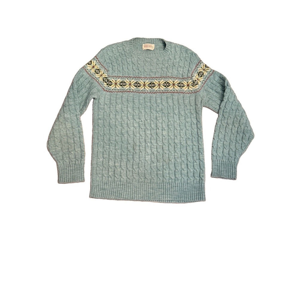 Vintage Fair Isle Nordic Sweater Size L Cable Knit Fisherman Chunky Ski USA 70s